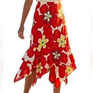 Jams World Vintage Red Floral Asymmetric Maxi Skirt Medium